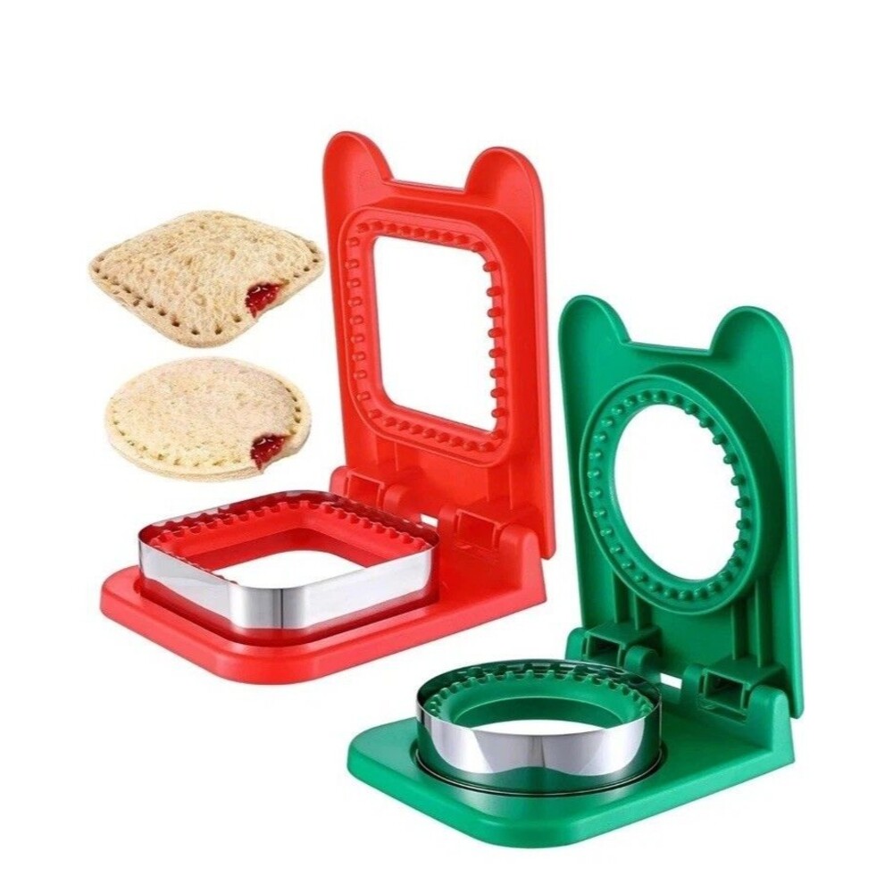 Kids Sandwich Maker 2PCS Uncrustable Cutter Crustless Lunch Sealer Square Round
